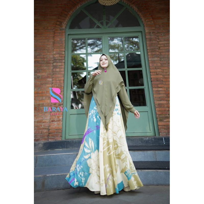 adzkiya series by baraya syari gamis ceruty motif busui set khimar premium mewah