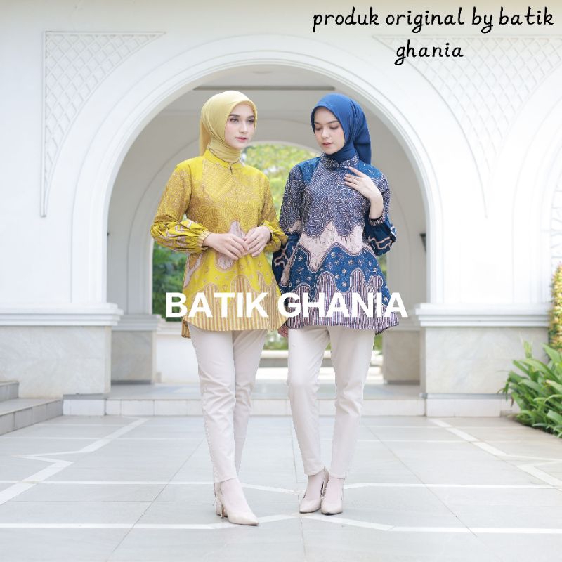 Batik wanita modern baju batik wanita lengan balon resleting depan by batik ghania