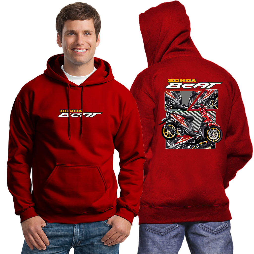 JAKET MOTOR HONDA BEAT MERAH SWEATER BEAT HOODIE COTTON FLEECE TEBAL