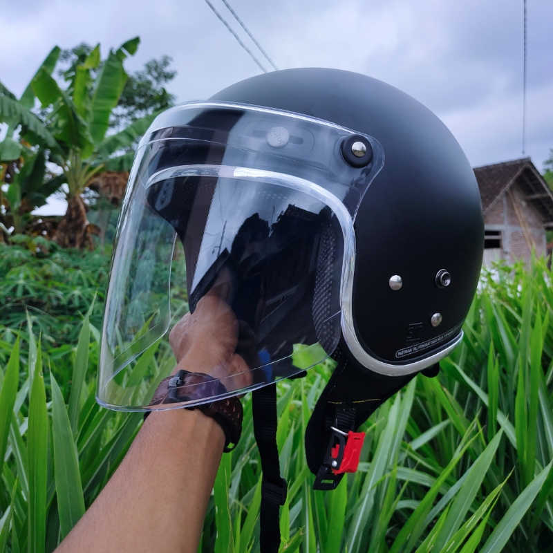 HELM BOGO KACA VENOM RETRO LIST CHROME FULL LEHER TERBARU