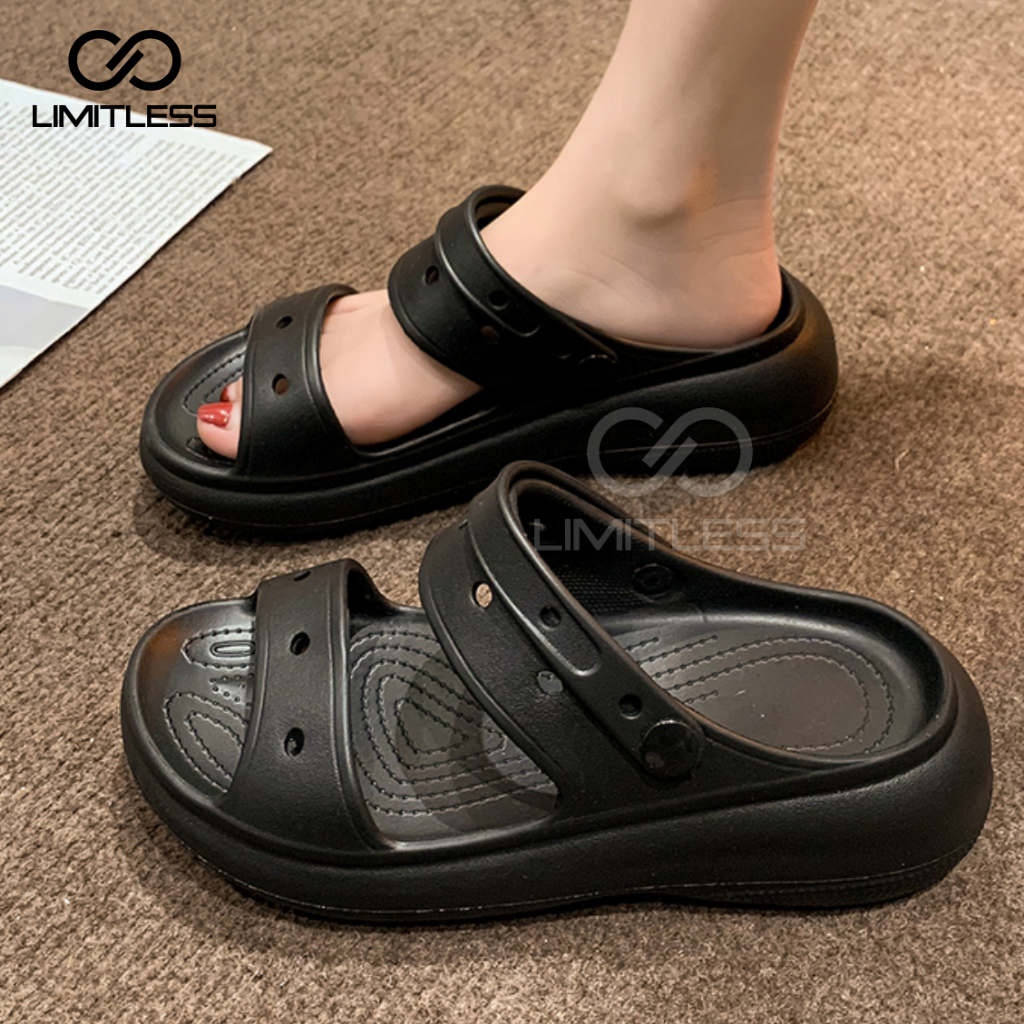 Sandal Wanita Slop Wedges YOONA Crocss Korean Style Fashionable Sendal Wanita Slip On Tinggi Terbaru 2023 Casual Kekinian