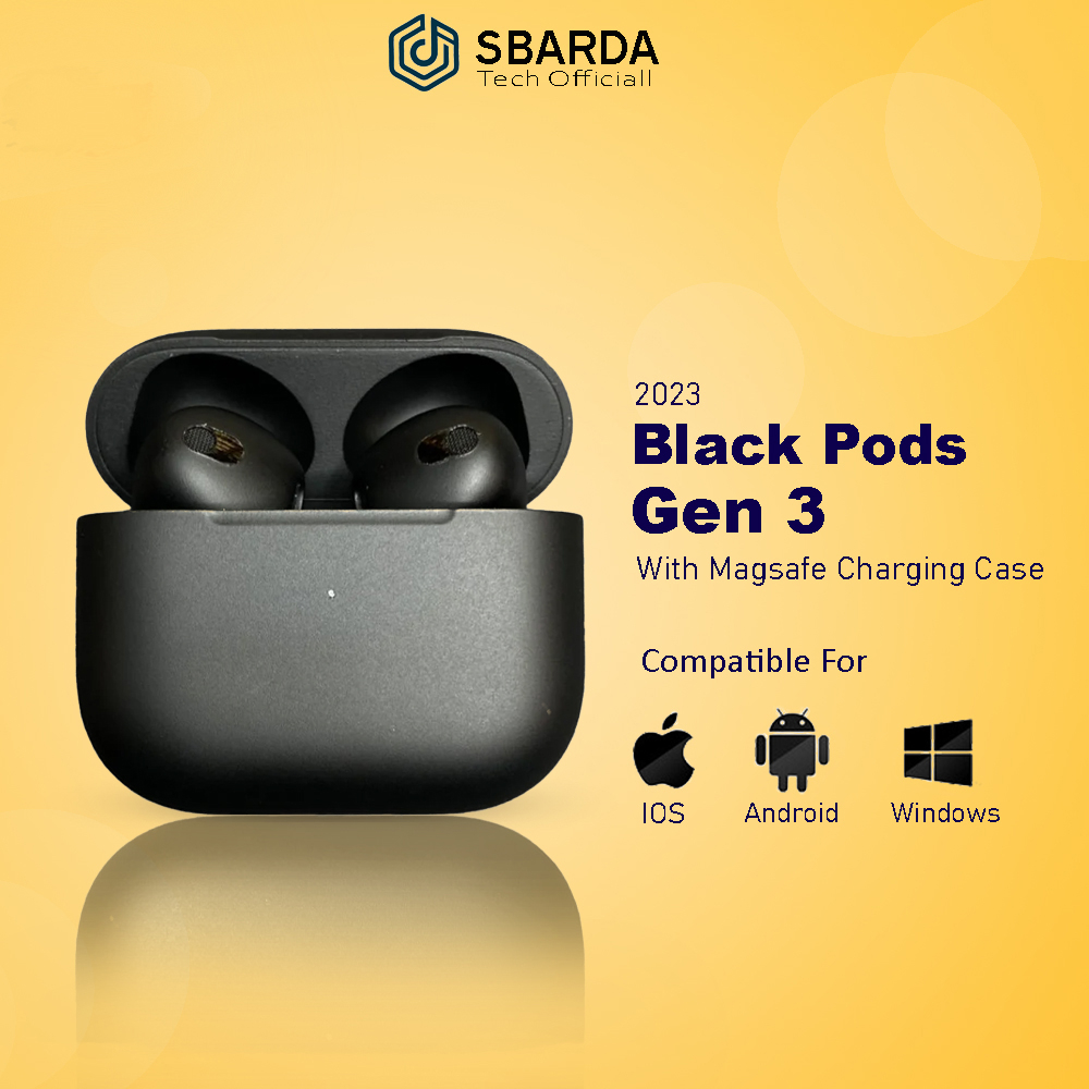 Black Edition Pods Gen 3 Bluetooth Earphone Headset Wirelless 9D Hifi Soud Stereo Bass By Sbarda Official