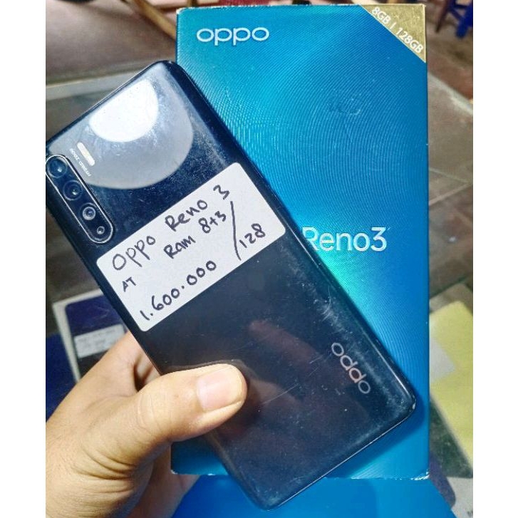 Hp Bekas Oppo Reno 3 Second, Ram 8+3 / 128 GB, Garansi Resmi, Fullset / Lengkap