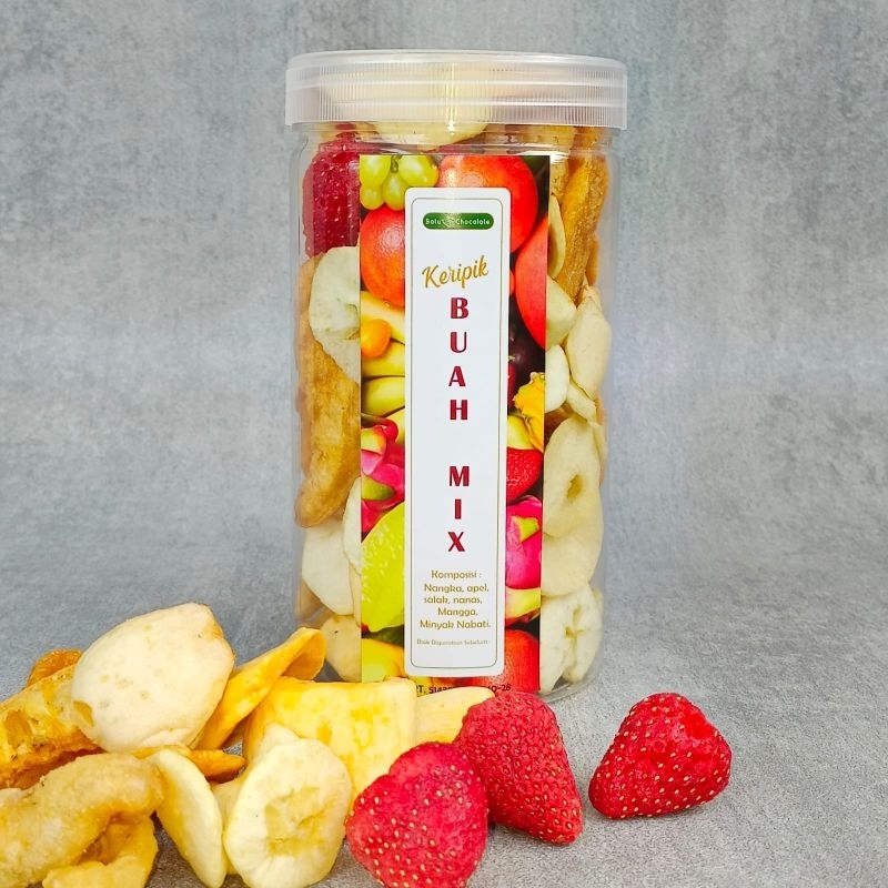 Mix Friuts chips In Jar Premium - Dengan Strawberry - Keripik Buah Mix Toples - Oleh Oleh Malang Batu