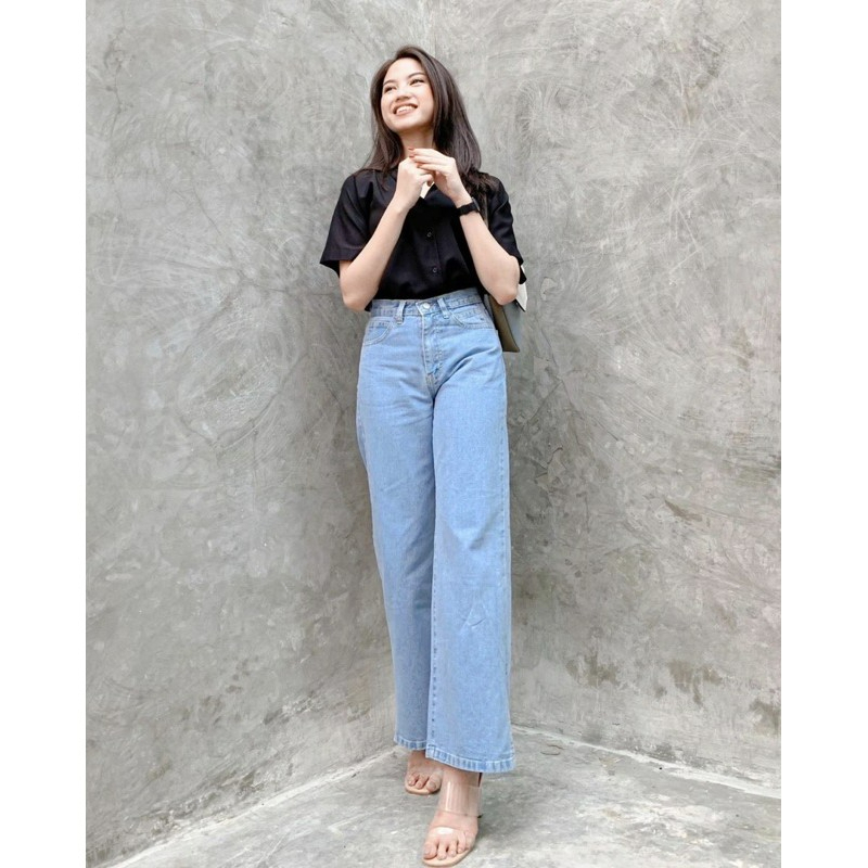 Celana Jeans Wanita Kulot Highwaist Belahan Bawah Cp06pa