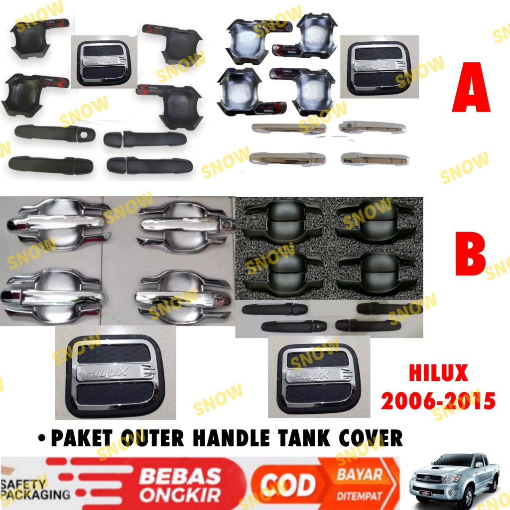 Paket Outer Handle Tank Cover Hilux Lama Old 2006 2008 2012 2014 2015 Hitam Chrome