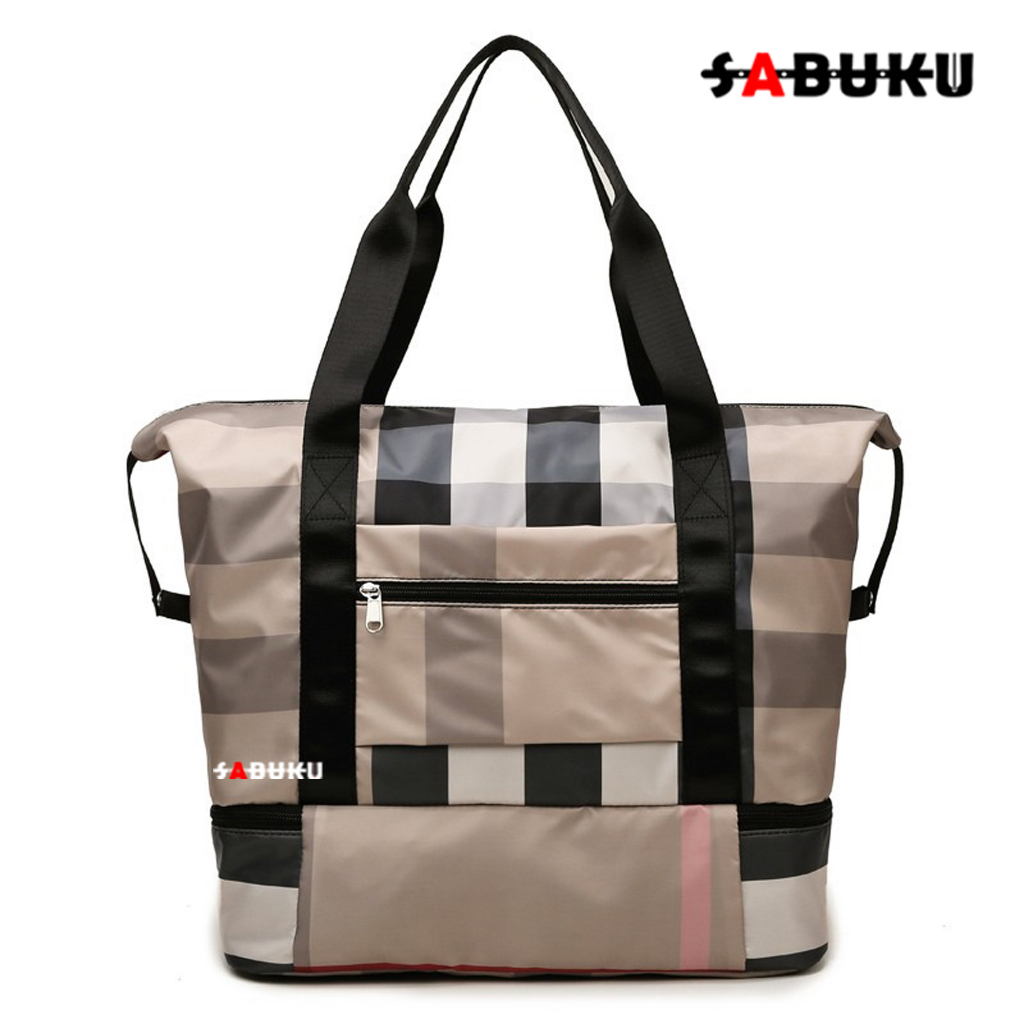 [S&amp;K] Travel Bag Waterproof Motif Kombinasi Kotak Duffel Bag Tas Travel Portable Gym - SK1009