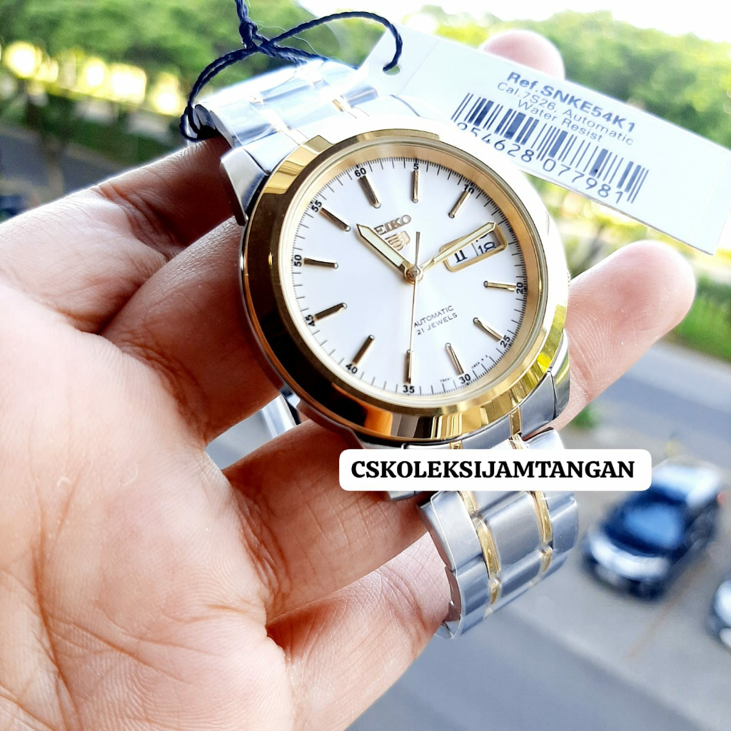 JAM TANGAN PRIA SEIKO 5 SPORTS SNKE54K1 SILVER GOLD AUTOMATIC ORIGINAL