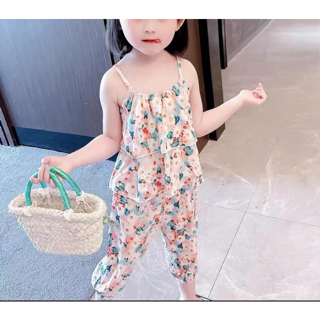 IL - ONESET ANAK AILEEN / SETELAN ANAK PEREMPUAN TANPA LENGAN / SET ANAK MOTIF FLOWER