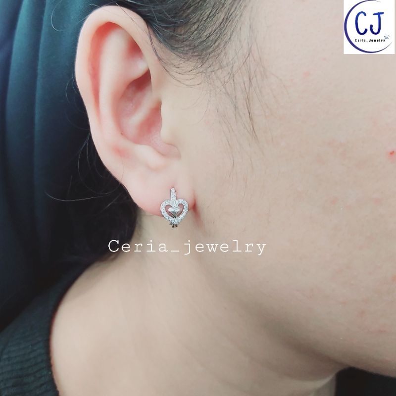 ANTING PERAK ASLI SILVER 925 LAPIS EMAS PUTIH JEPIT LOVE - PERHIASAN PERAK WANITA