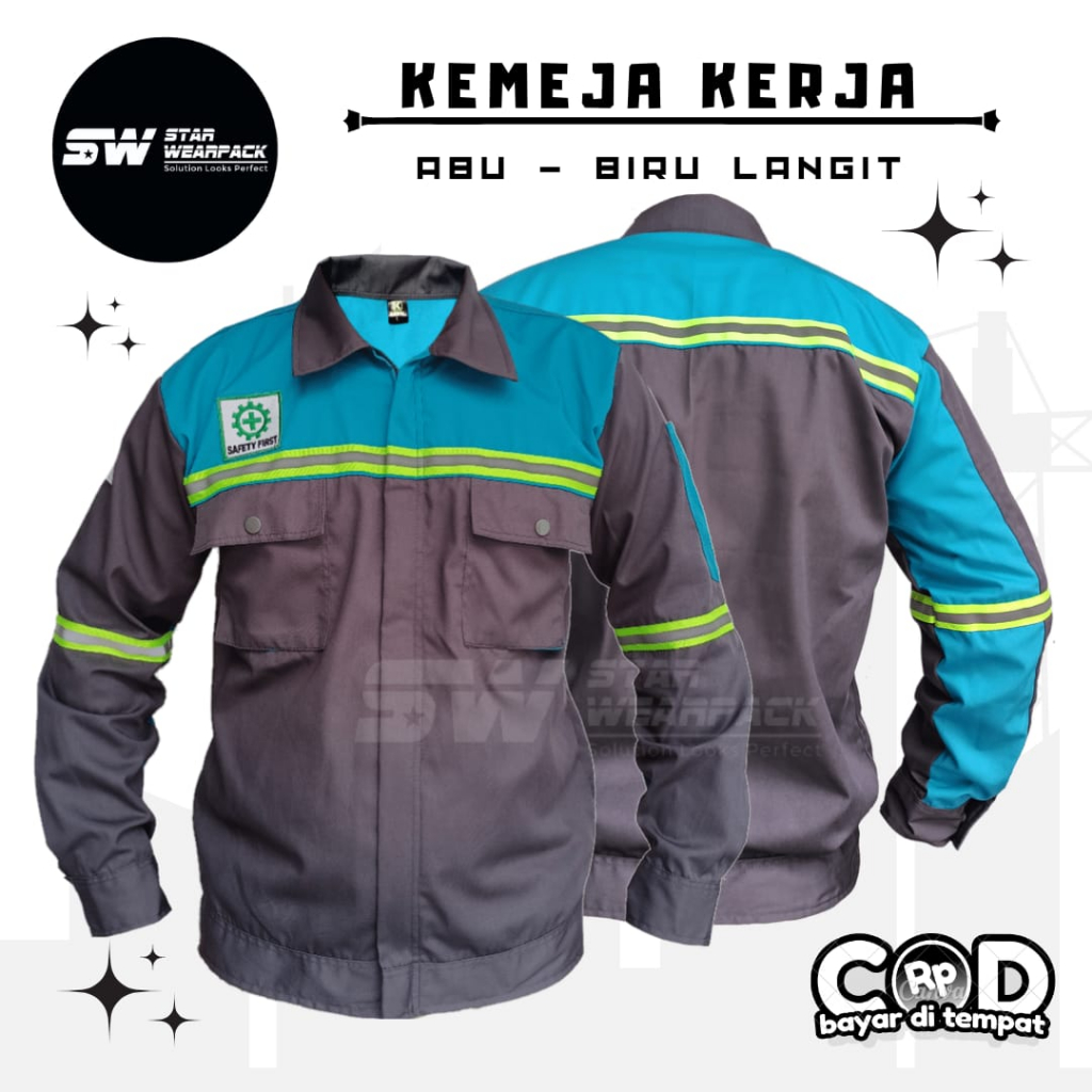 Star Wearpack - Baju Kerja Lapangan Seragam Kerja Warna Abu Kombinasi Biru Langit