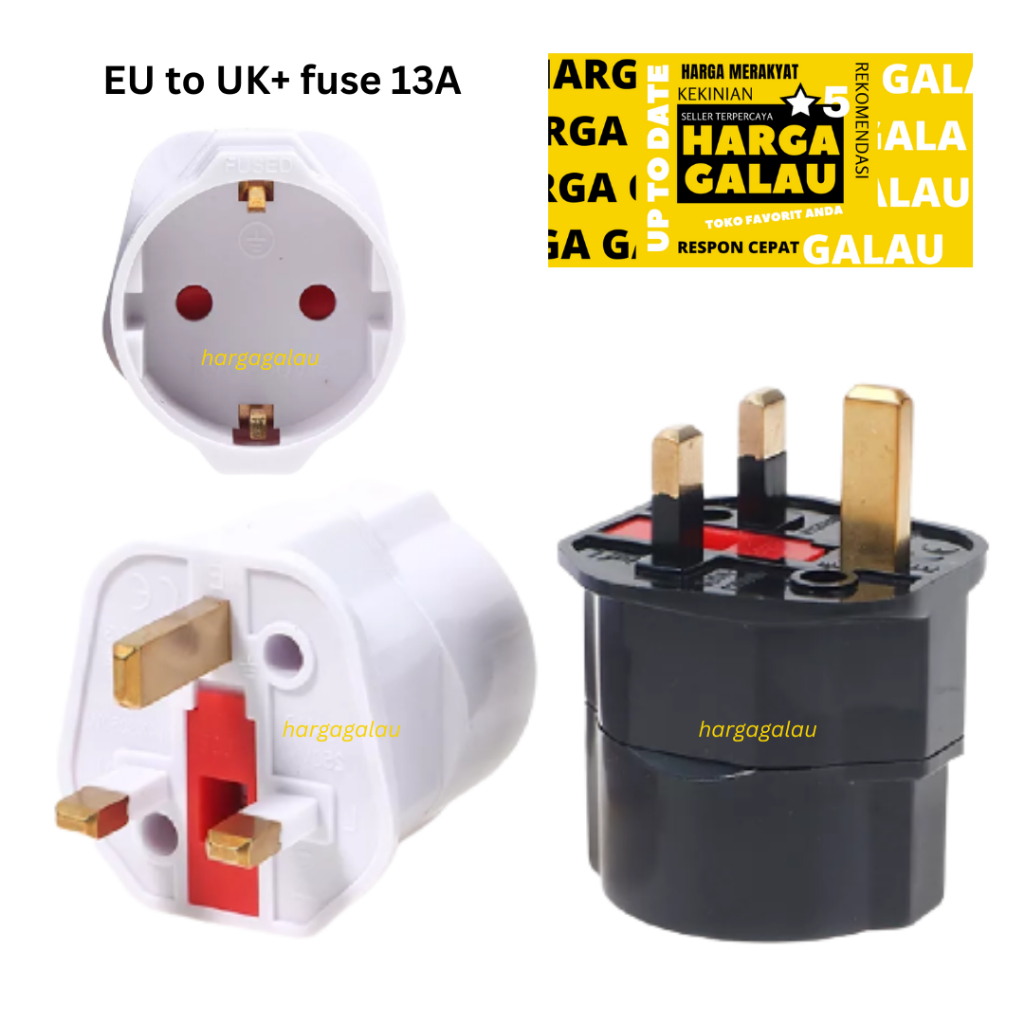 Adaptor Plug EU Indonesia to UK + 13A fuse Protection tipe C ke type G Inggris Malta Malaysia Singapura Hong Kong Bangladesh Bhutan Brunei Darussalam Saudi Arabia Kamboja  Ghana Guyana