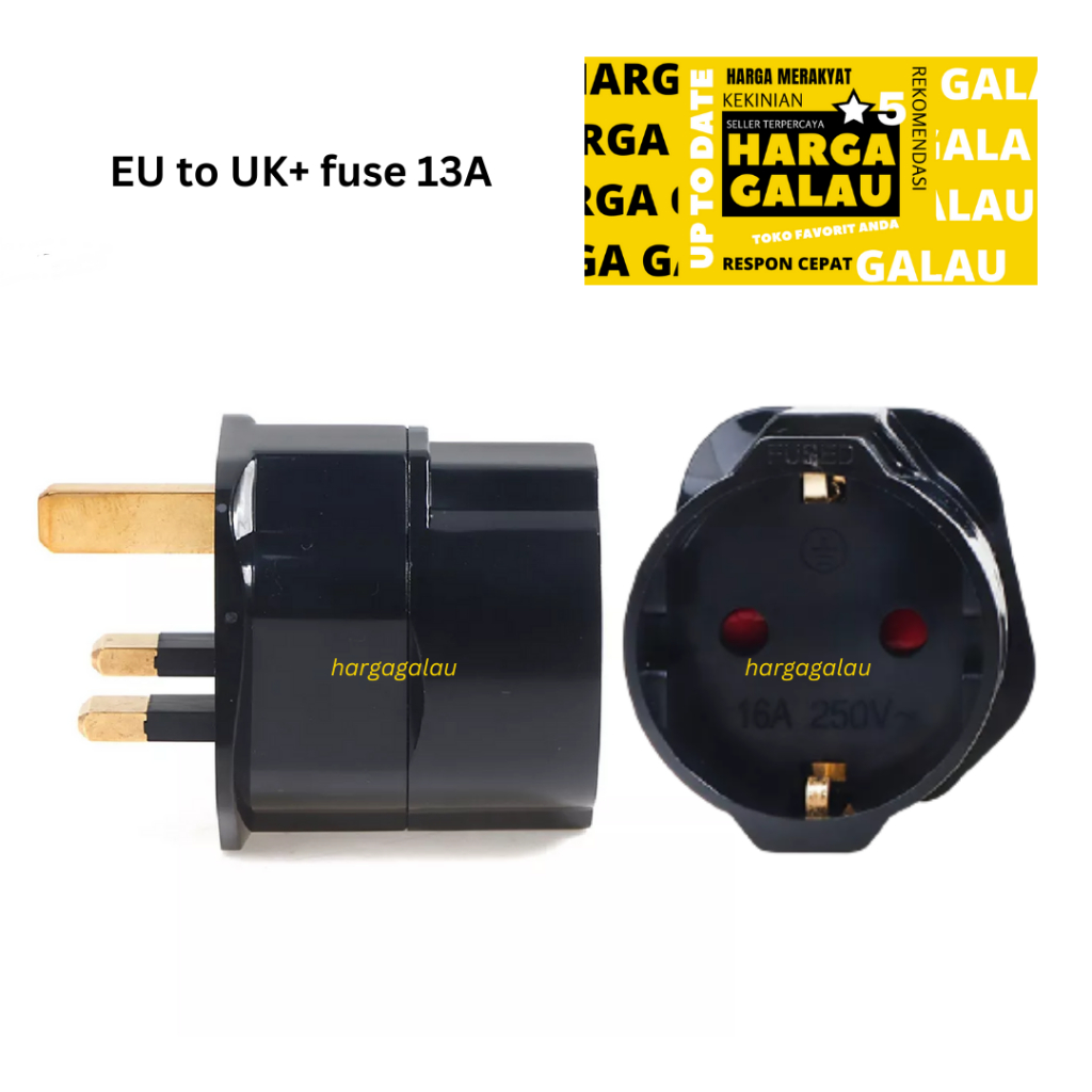 Adaptor Plug EU Indonesia to UK + 13A fuse Protection tipe C ke type G Inggris Malta Malaysia Singapura Hong Kong Bangladesh Bhutan Brunei Darussalam Saudi Arabia Kamboja  Ghana Guyana