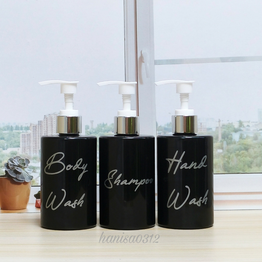 Botol Pump 250ml Aesthetic Hitam Glossy Tebal Pump Lotion Luxury Silver / Botol Sabun Cair Pump