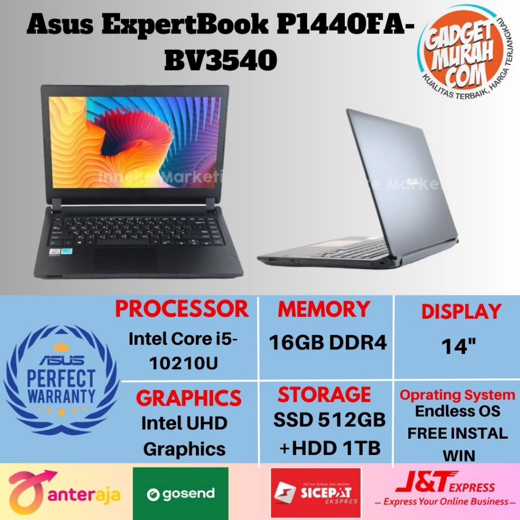 ASUS EXPERTBOOK P1440FA-BV3540| i5-10210U/16GB/SSD 152GB+1TB HDD/14"