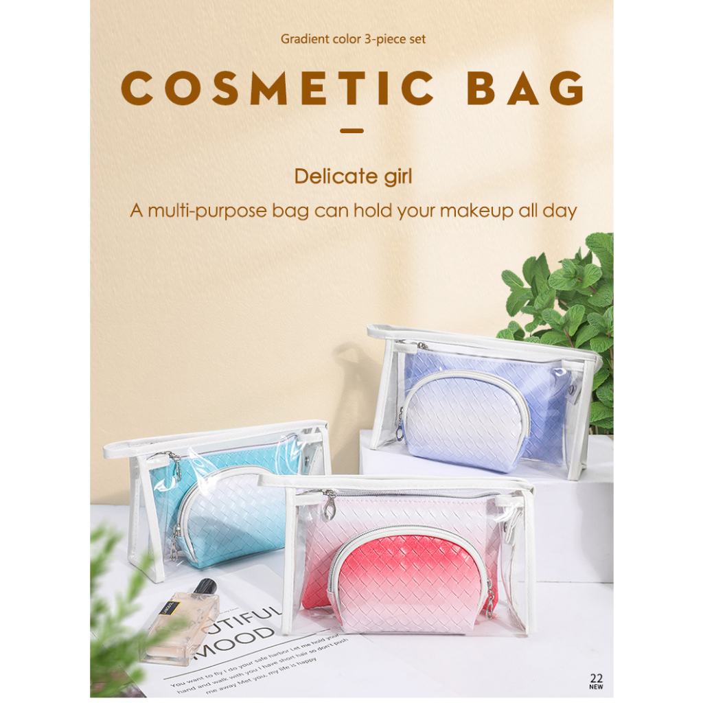 AWM [1 set isi 3 pcs] Tas Kosmetik Beauty Pouch Set 3 / Korean Travel Organizer Bag RHOMBUS