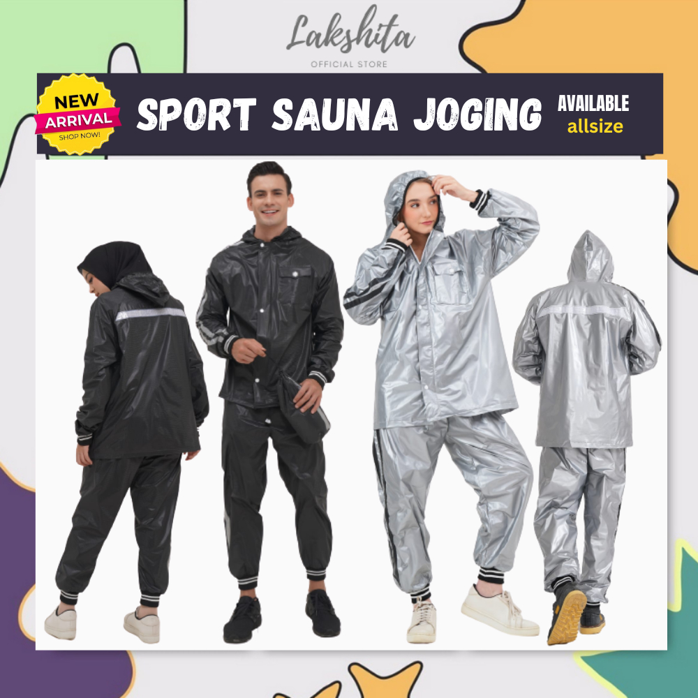 Setelan Baju Sauna Dan Jaket Sport Pembakar Lemak Olah Raga Joging Lari Pelangsingan Diet Efektif    Untuk Unisex Pria Wanita Bahan Primum Kualitas Terbaik Bisa Jas Hujan Anti Air Warna Hitam Silver Model Terbaru COD