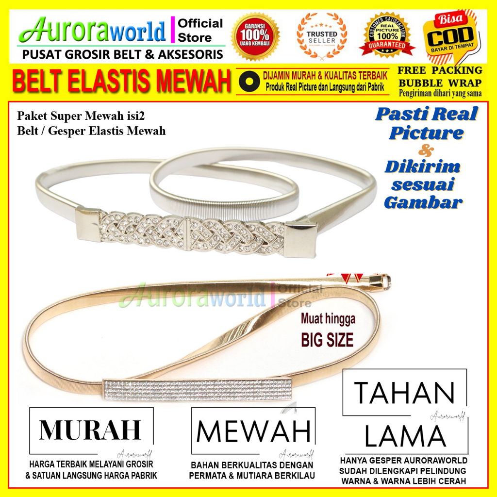 Auroraworld Paket Super Mewah Belt wanita Gesper Elastis Belt ikat pinggang Elastis perempuan Mewah bisa cod