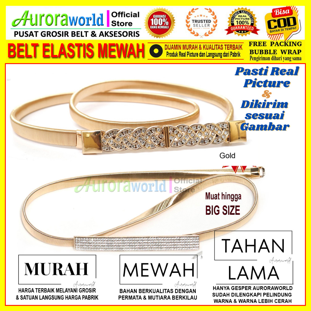 Auroraworld Paket Super Mewah Belt wanita Gesper Elastis Belt ikat pinggang Elastis perempuan Mewah bisa cod