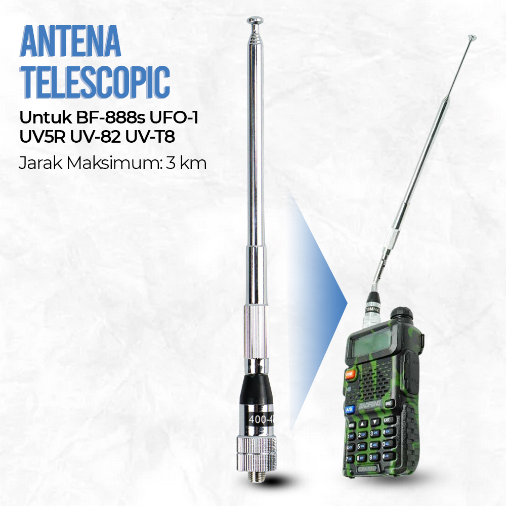 Taffware Antena Telescopic for BF-888s UFO-1 UV5R UV-82 UV-T8 - Silver