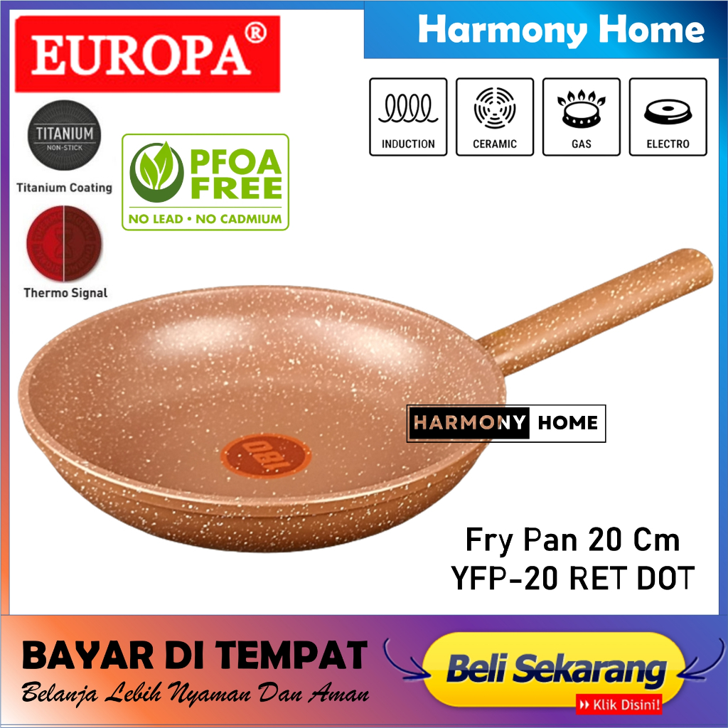 EUROPA Cookware Frying Pan 20 cm YFP-20 Cm Wajan Penggorengan Anti Lengket Red Dot Berkualitas FRYPAN MARBEL NON STICK RED DOT EUROPA