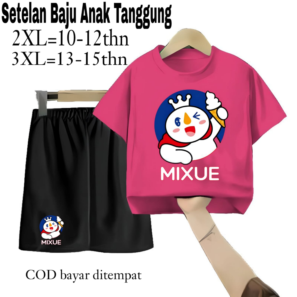 Hzl_outfit Setelan Kaos Mixue Anak Tanggung XXL-3XL