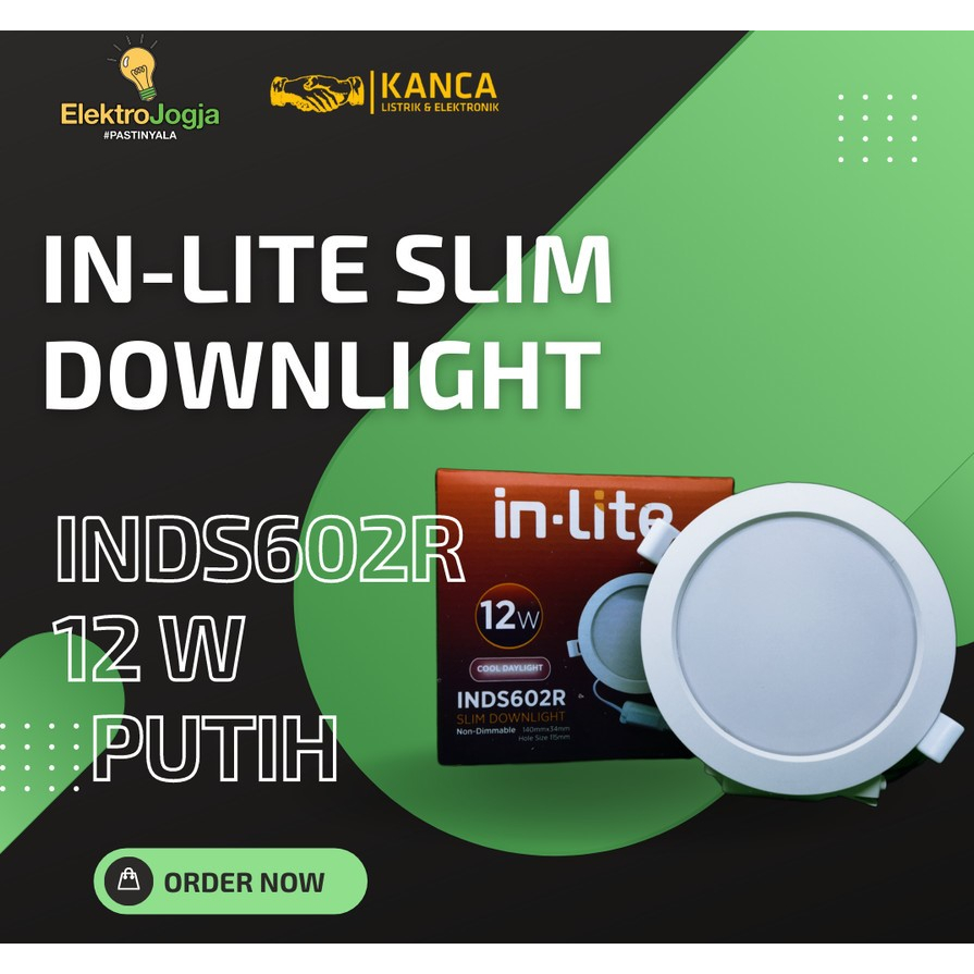 LAMPU LED PLAFON INLITE SLIM DOWNLIGHT 12 WATT INDS602R PUTIH