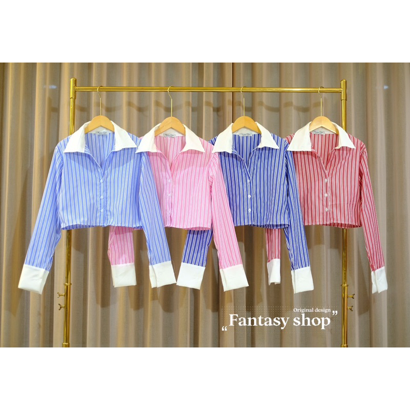 KEMEJA FANTASY LIST SALUR FASHION WANITA IMPORT BANGKOK F 34