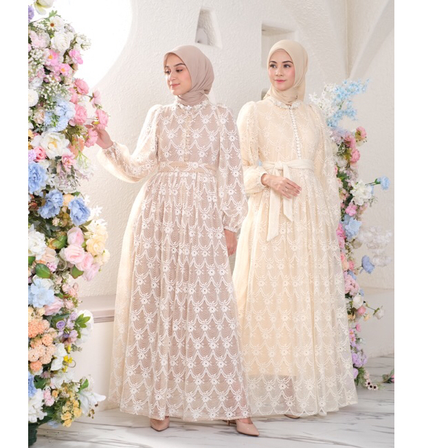 Ounadoutfit Princess dress eid series / dress brokat premium / dress lebaran muslimah / outfit pesta muslim / baju kondangan wanita / baju muslim motif bunga