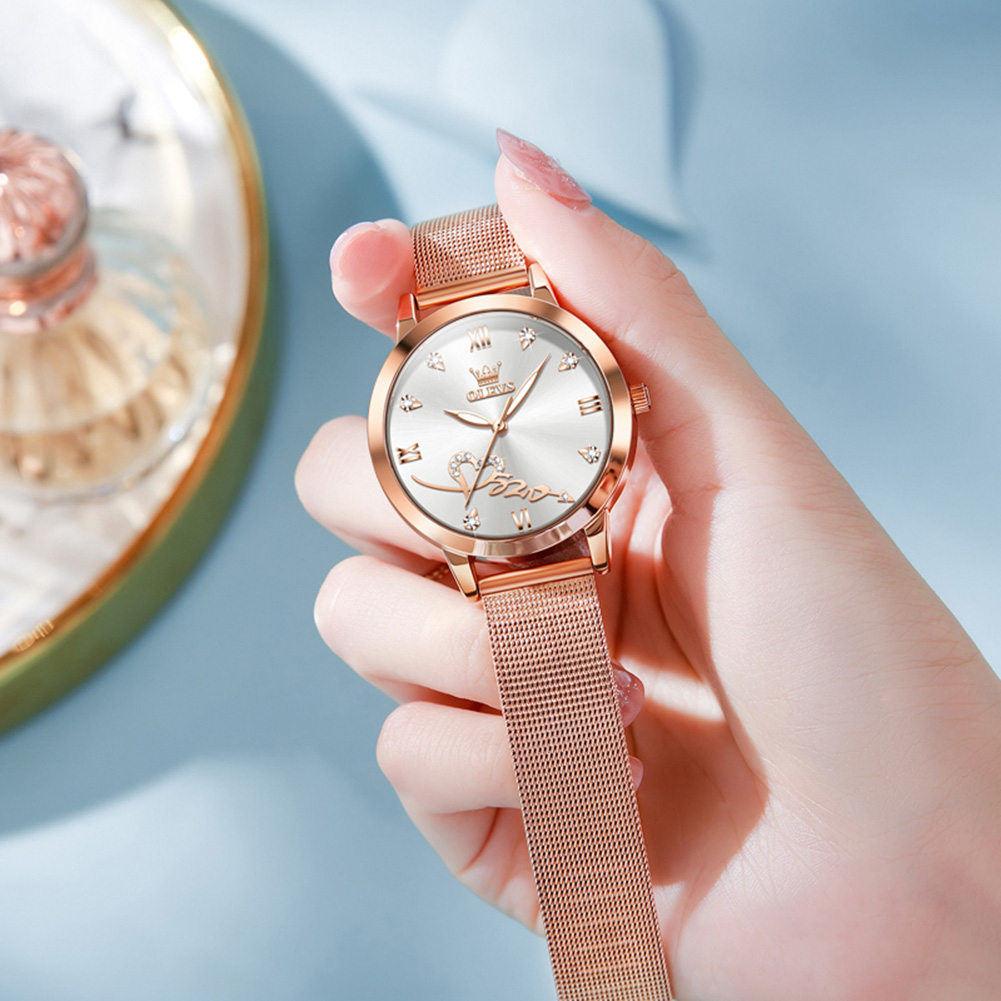 OLEVS Jam Tangan Wanita Original Anti Air Tahan Kecil Branded Elegan Analog Rose Gold Ultra-thin Women Watch