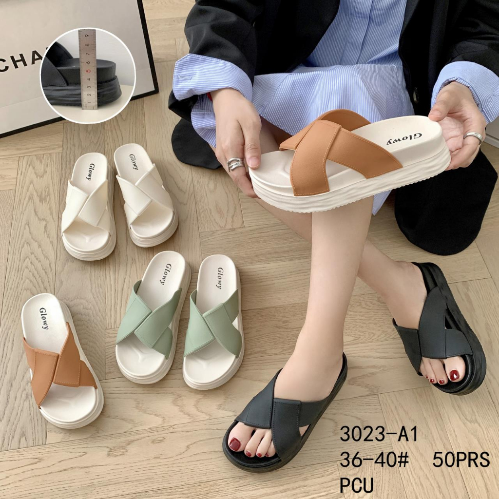 Sandal Wedges Wanita Import Silang Polos Zineta Winola Collection WNL 3023-A1