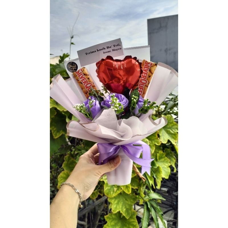 Buket Balon Love Mix Bunga| Buket Balon + Cokelat | Buket Kado Hadiah Valentine