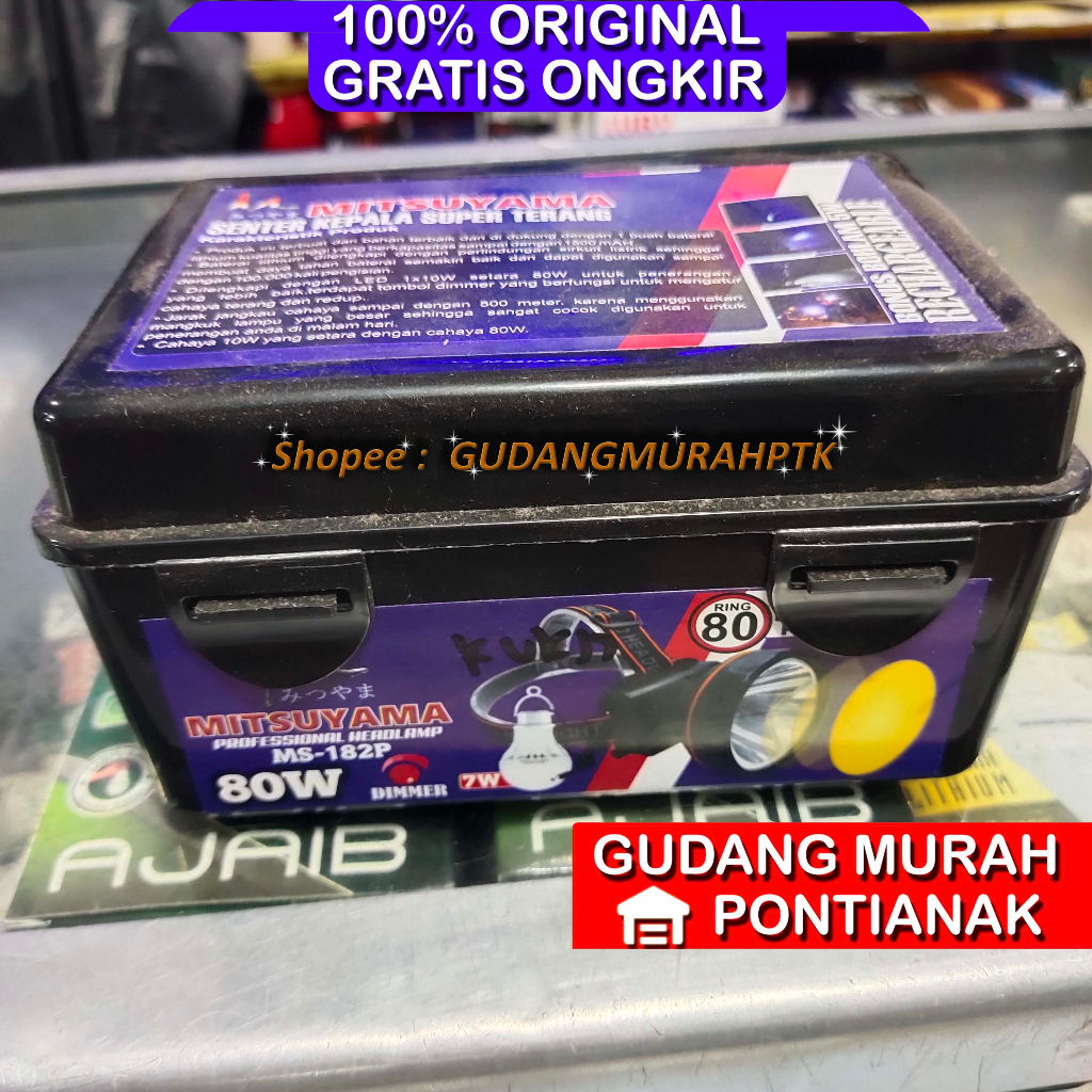 Senter Kepala Senter Dimmer 80 Watt Senter Terang Cahaya PUTIH Senter Jarak Jauh Free Bohlam Headlamp MS 182 MS-182