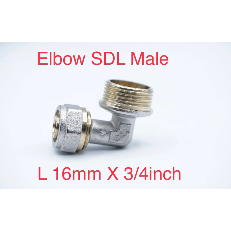 Fitting PEX Elbow Knee SDL Siku Drat Luar L 16mm x 3/4 inch Sok Pipa Air Panas Kuningan Socket Brass