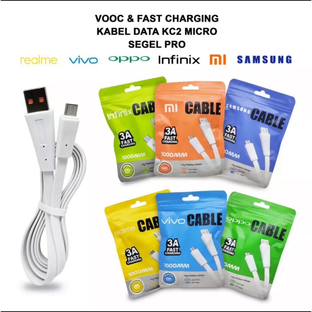 VOOC&amp;FAST CHARGING TYPE C / MICRO - KABEL DATA BRAND KC2 ORIGINAL ALL MERK - White_Cell