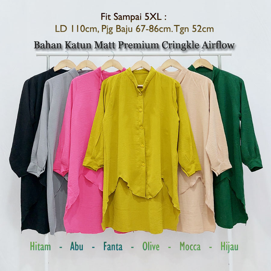 CARLINA ELMIRA BLOUSE CRINKLE PREMIUM MATT KATUN AIRFLOW KANAYA TUNIK JUMBO WANITA FASHION