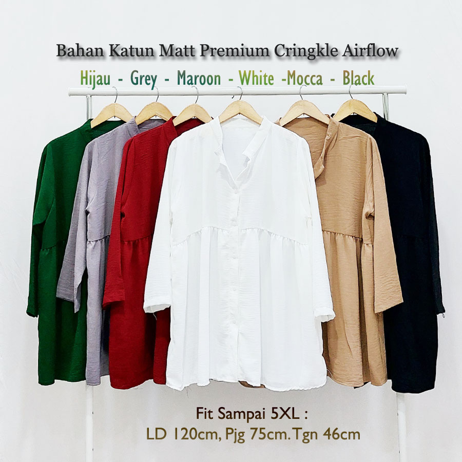 CARLINA DELIA TUNIK BLOUSE MATT CRINGKLE KATUN PREMIUM AIRFLOW JUMBO OVERSIZE