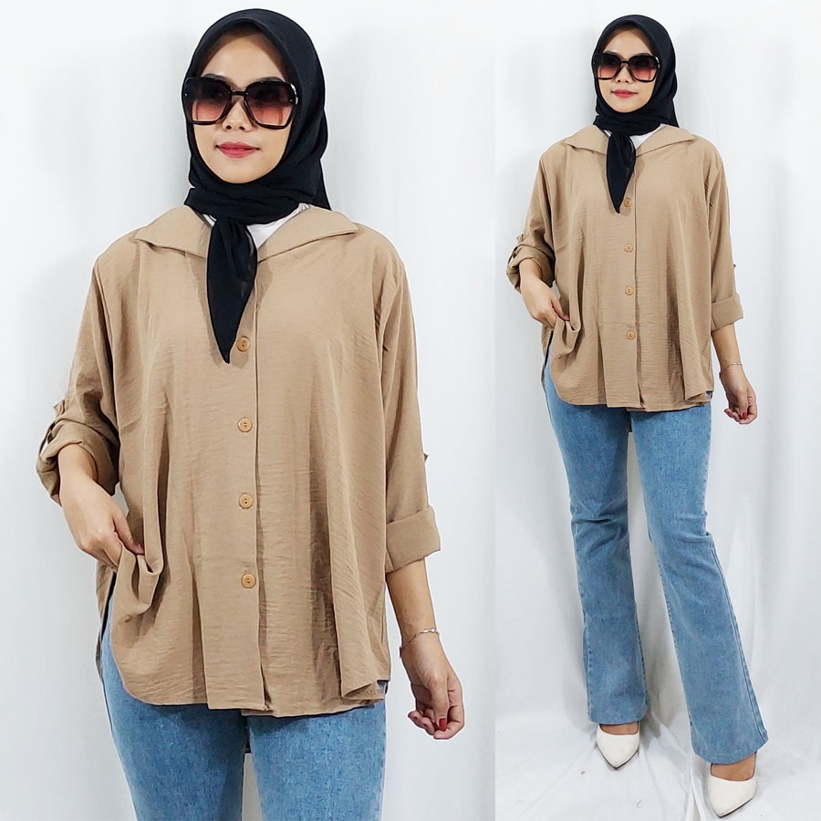 CARLINA DEVANCA SHIRT BLOUSE OLIVIA CRINKLE PREMIUM AIRFLOW MATT KATUN CRINGKLE ADEM