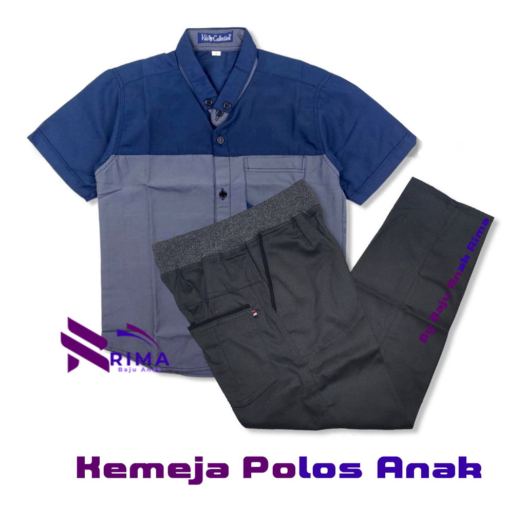 Cod/Gratis Ongkir/Setelan Kemeja Anak Cowok Kombinasi Dua Warna dengan Bahan Premium yang Menarik,Ke