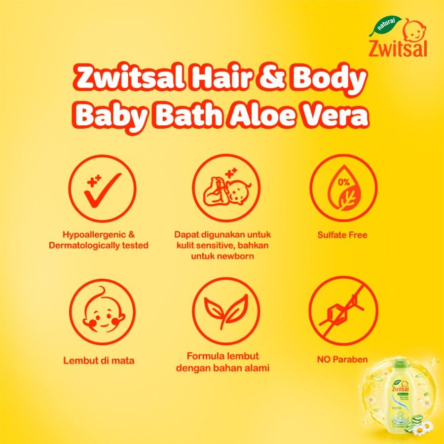 Zwitsal Baby Bath Hair And Body Natural Aloe Vera Refill 450 mL Pouch 450mL