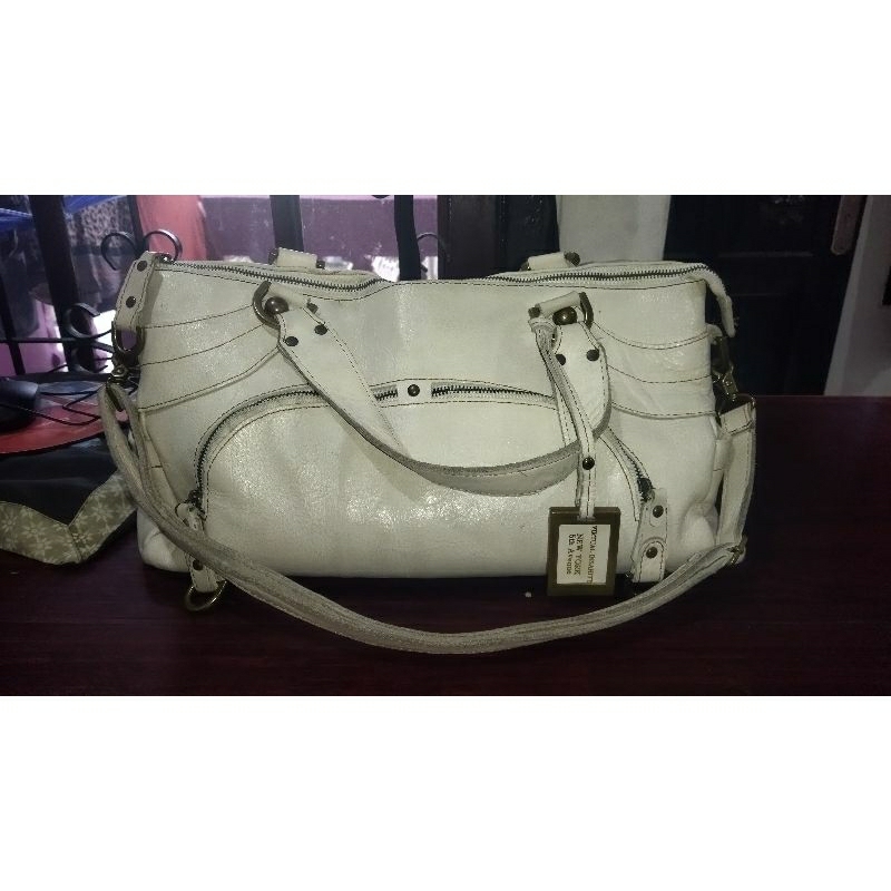 Tas kulit asli putih brand Ensoen lengkap tali panjang