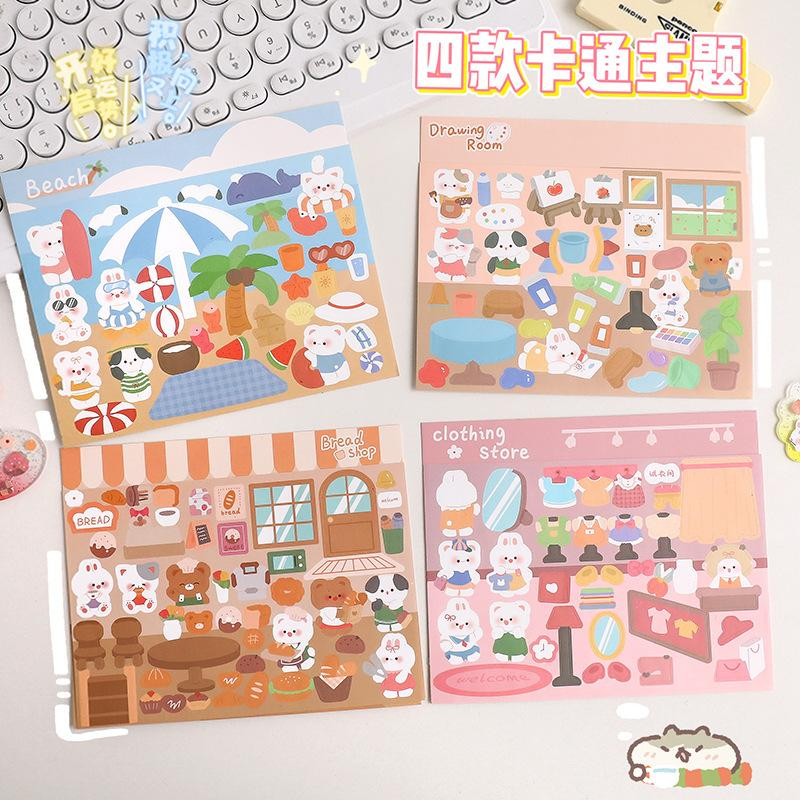 

[randomstuff] Sticker Susun Latar DIY Mainan Simulasi Anak Stiker Karakter Pemandangan Pantai Bread Shop DIY Stickers Planner Ins Peel Off Korean Style