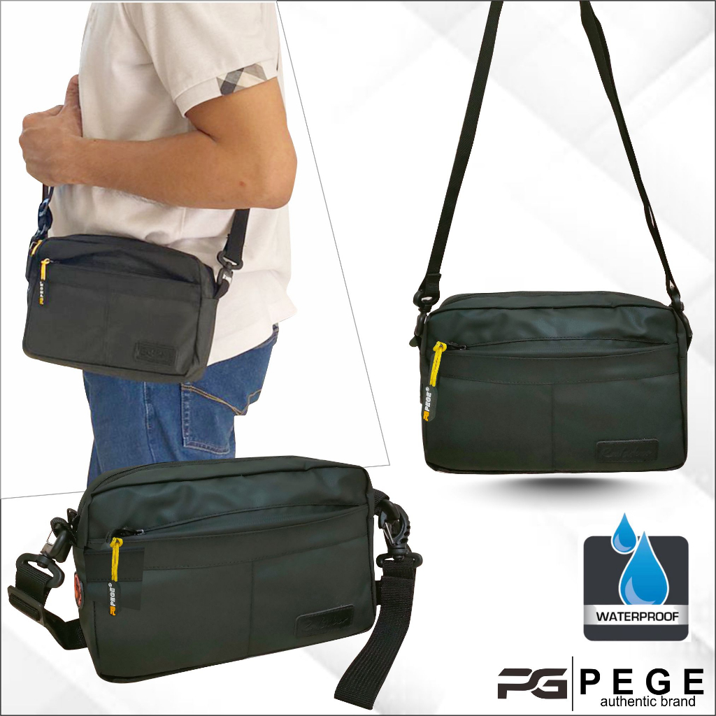 Tas Selempang Pria PEGE Thory Model 2in1 Bahan Waterproof AntiAir Model Polos Kasual - PG 8966