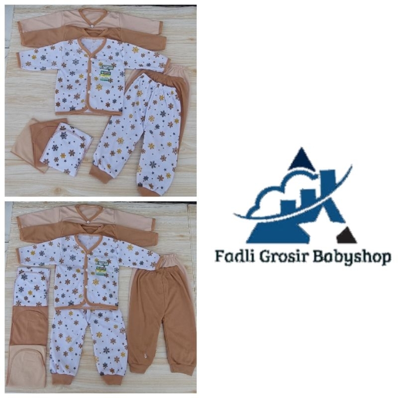 3 Setel Baju Celana Bayi Lengan Panjang Dan 3 Pcs Gurita Bayi Newborn Motif Coklat Terbaru