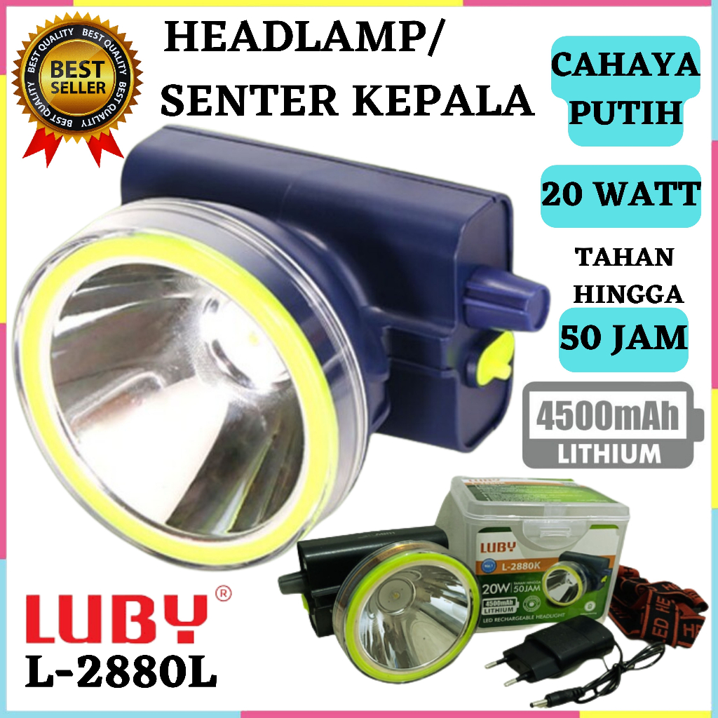 Luby Senter Kepala LED Super Terang Lithium L 2880L CAHAYA PUTIH | Senter Kepala LED Super Terang Li