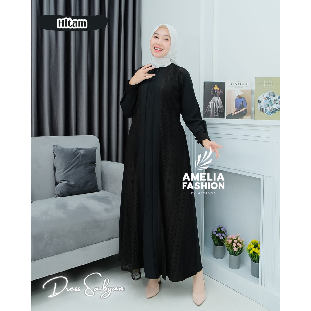 Gamis sabyan mix outer brokat wear syari ootd outfit FASHION by Amelia sabiyan putih hitam manasik haji umroh