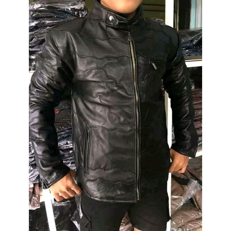 Jaket Kulit Asli Domba Original Motif Sambungan New Elegant Termurah