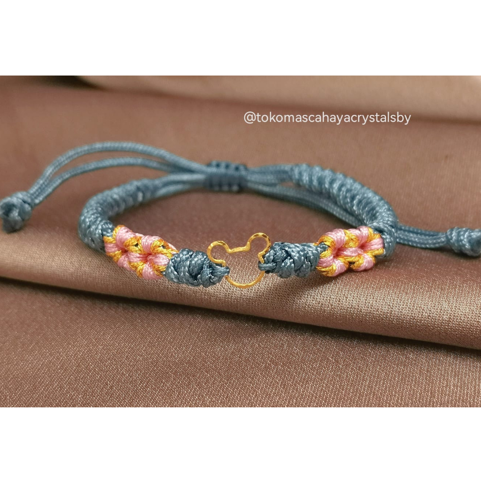 Gelang Charm Mickey Mouse Emas kadar 8k 37.5% 375 &amp; Gelang Serut (Korea / Kepang)