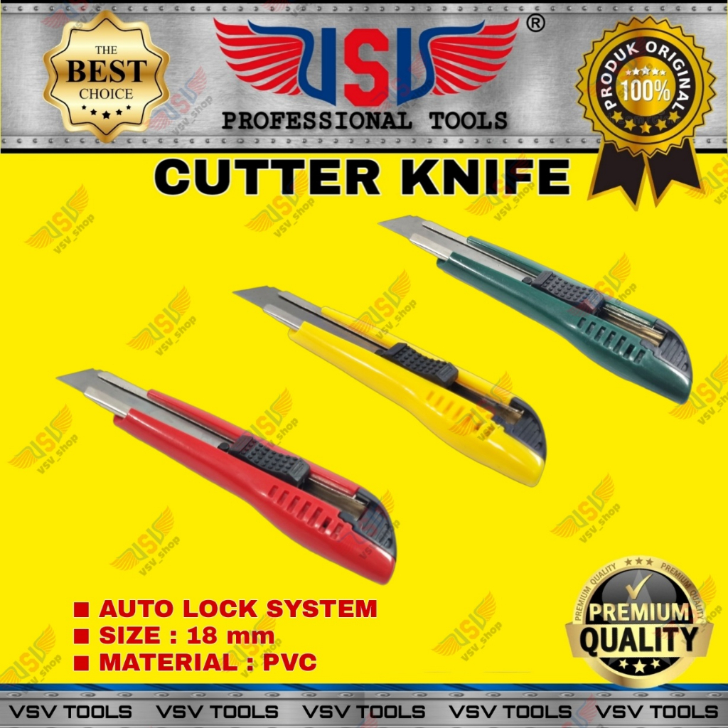Cutter Besar Pisau Cutter Otomatis 18mm Cutter Knife Auto Lock VSV HS-01