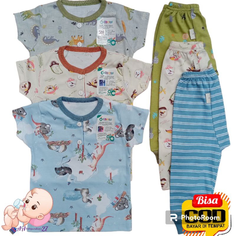 CAINITO Setelan CPR Baju Bayi Lengan Pendek Kancing Dada Celana Panjang Ukuran S M L XL SNI HIGHT QUALITY Nyaman Berkualitas